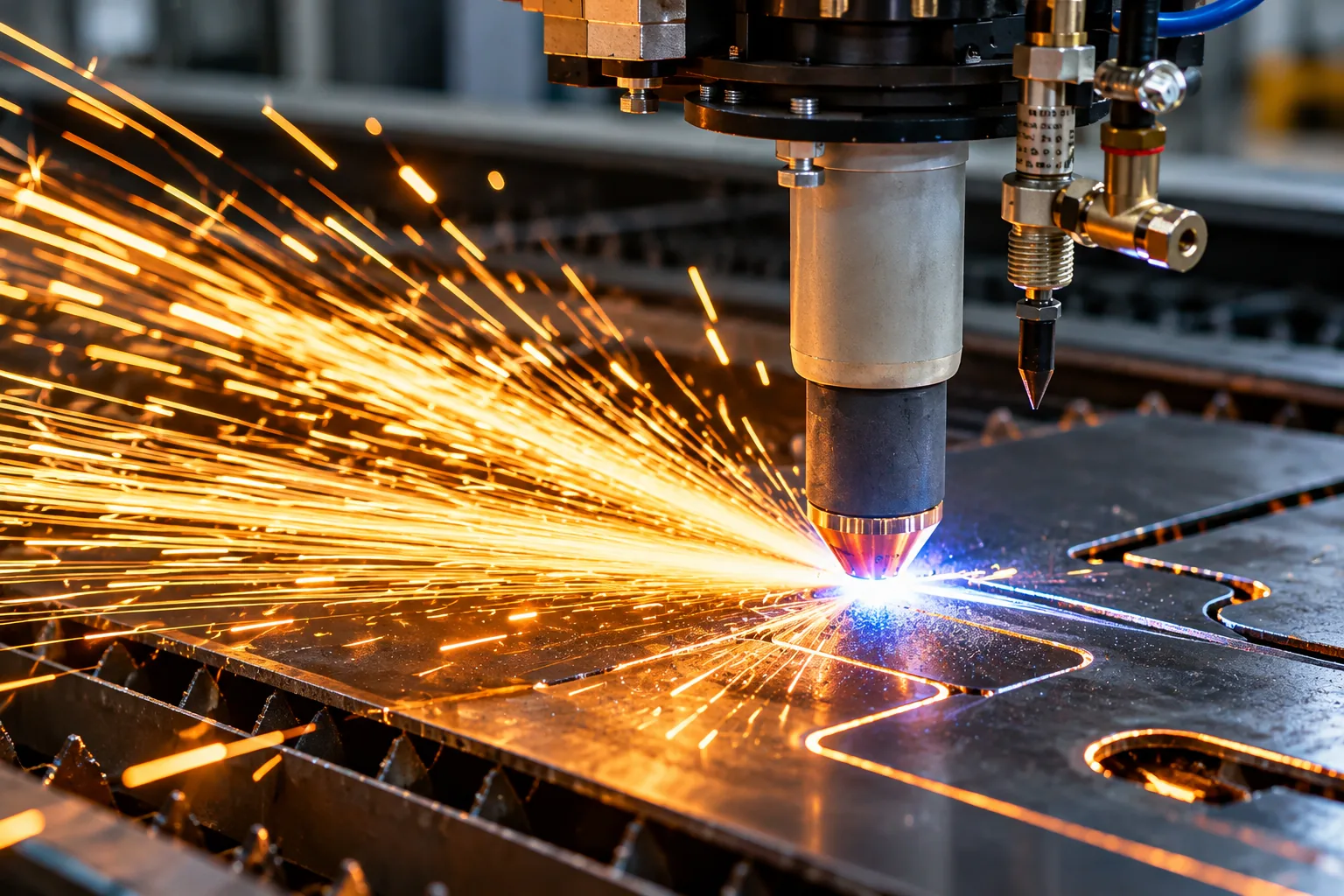 Máy CNC cắt thép tấm trong xưởng Metal Fabricator